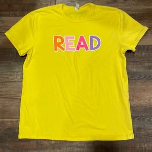 Large Bright Yellow Wright Chics Stuff Read Shirt